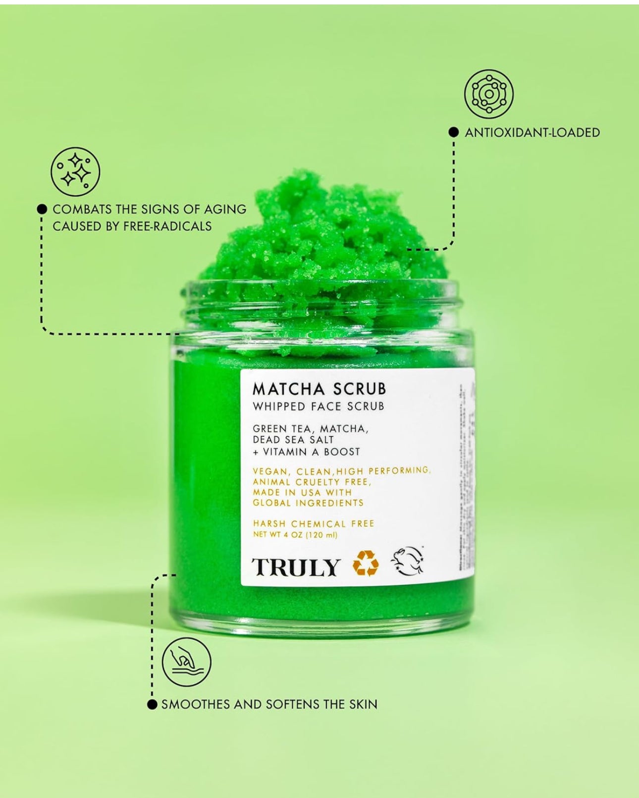 Truly Beauty Matcha Whipped Face Scrub with Green Tea, Vitamin A, Sea Salt and Sugar