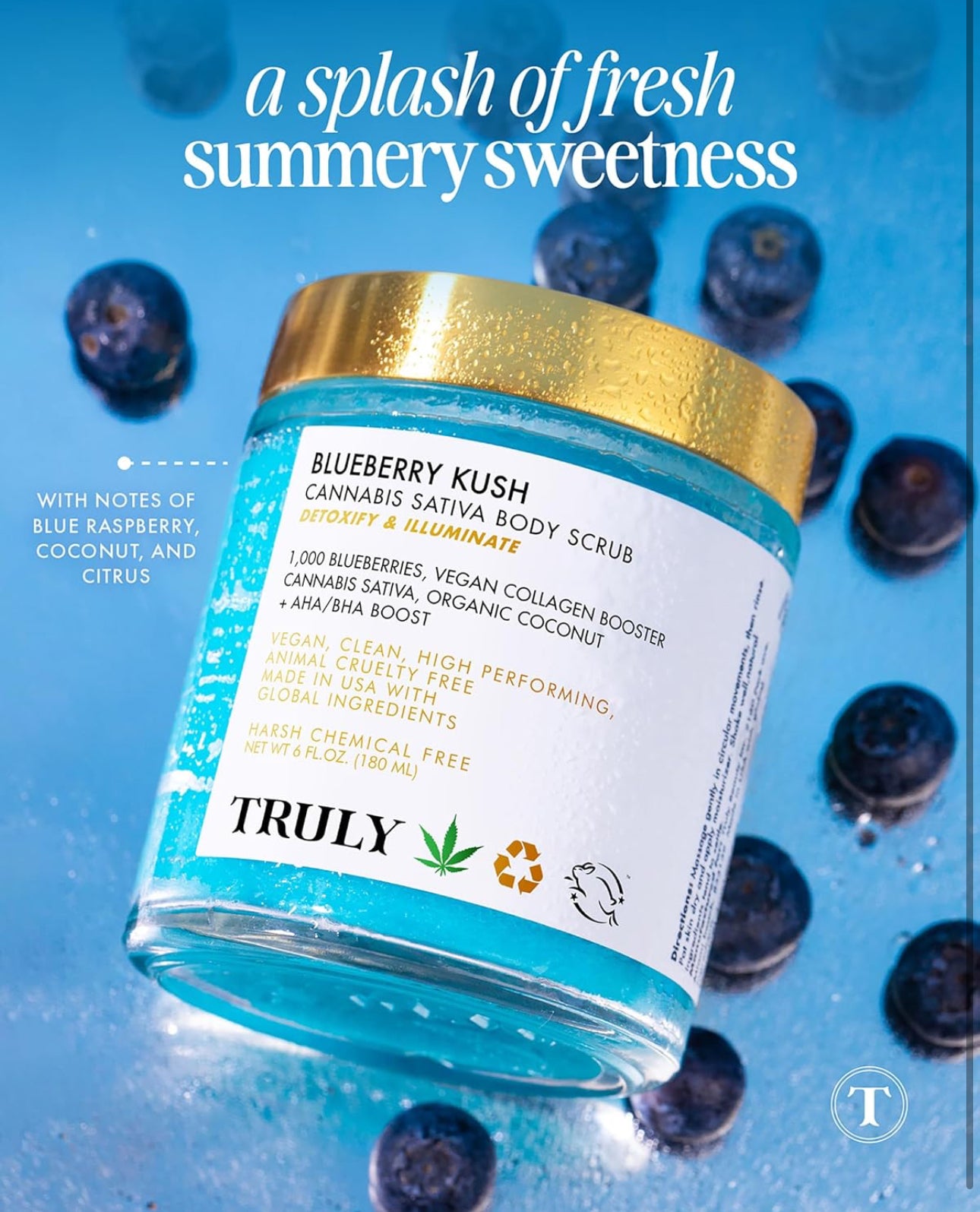 Truly Beauty Blueberry Kush Body Scrub with Hydroxy Acids and Vegan Collagen - 6 oz