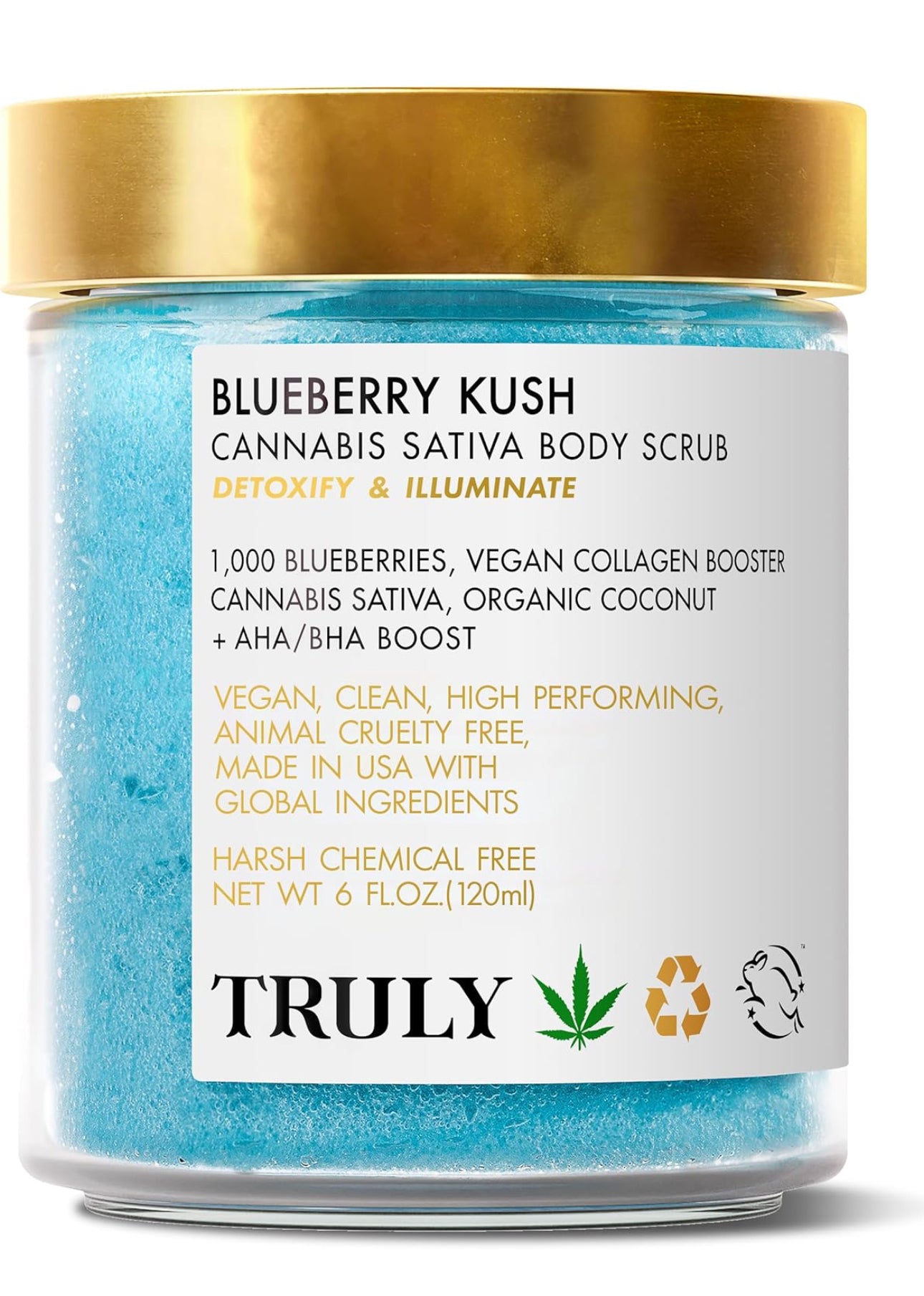 Truly Beauty Blueberry Kush Body Scrub with Hydroxy Acids and Vegan Collagen - 6 oz