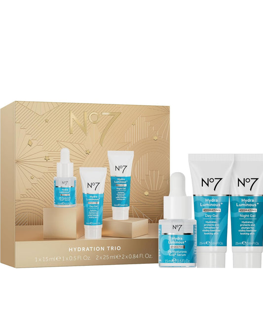 No7 Hydra Luminous+ Hydrating Trio Kit Set Day & Night Gel Hyaluronic Acid Serum