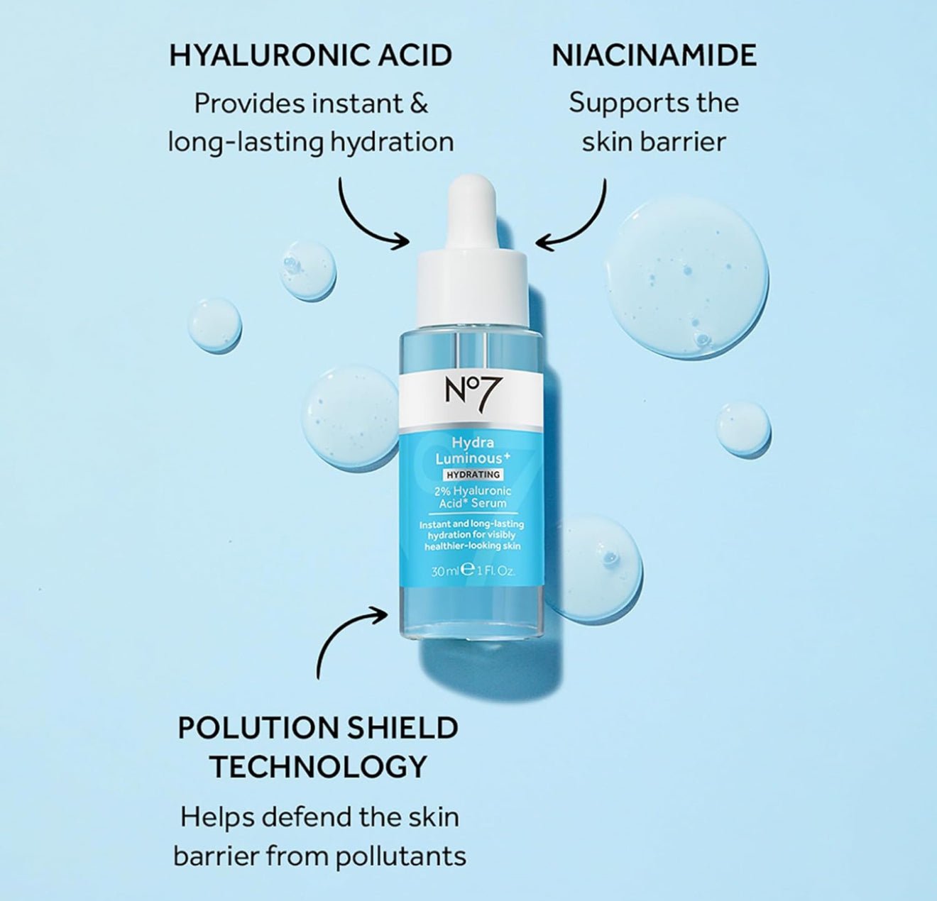 No7 Hydra Luminous+ Hydrating Trio Kit Set Day & Night Gel Hyaluronic Acid Serum