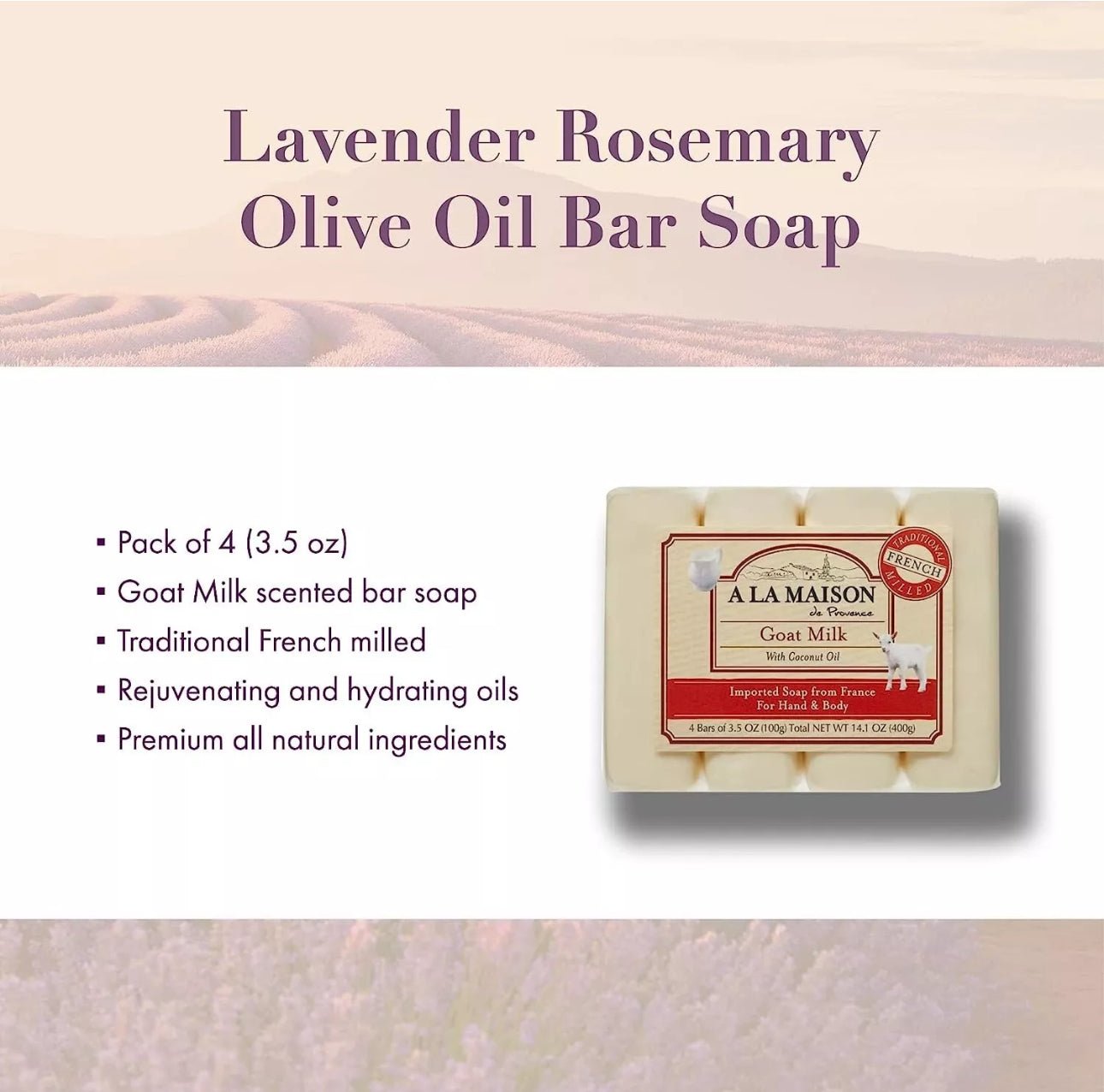 A LA MAISON Goat Milk Bar Soap - Triple French Milled Natural Moisturizing Hand Soap