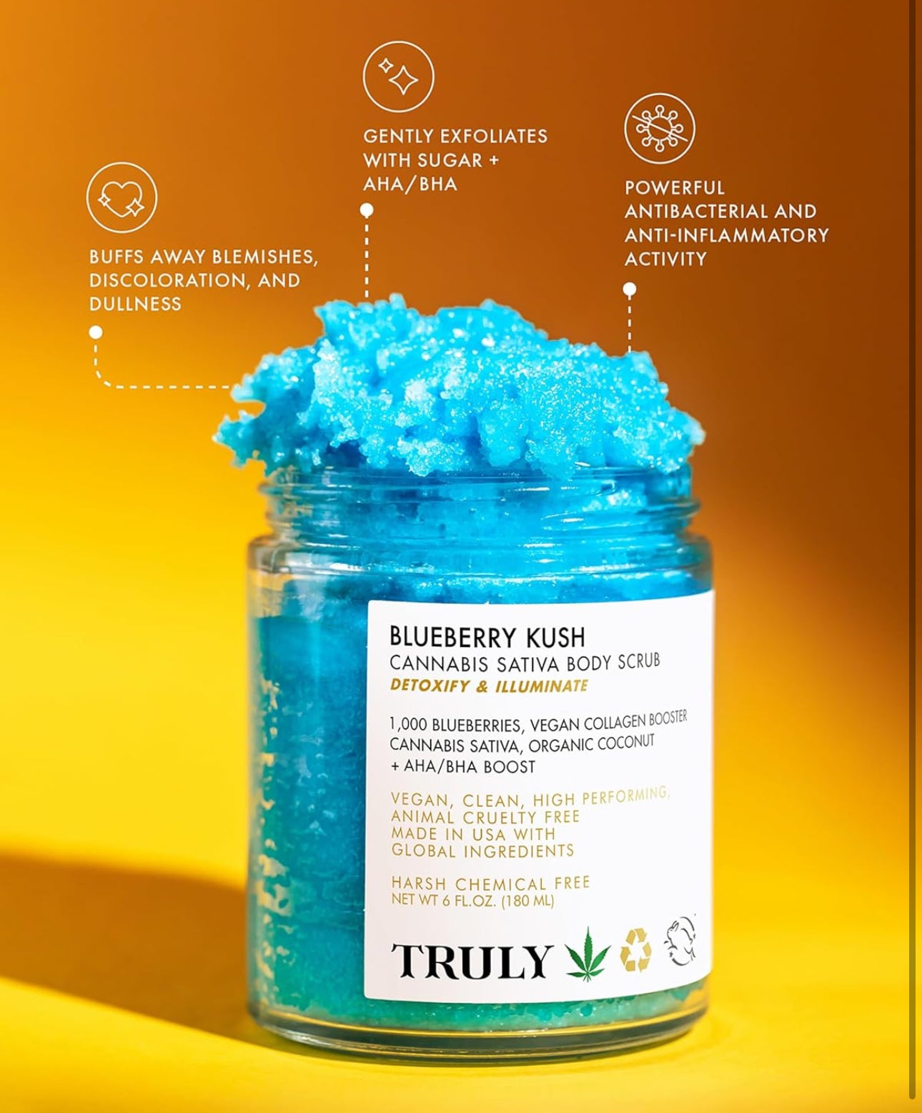 Truly Beauty Blueberry Kush Body Scrub with Hydroxy Acids and Vegan Collagen - 6 oz